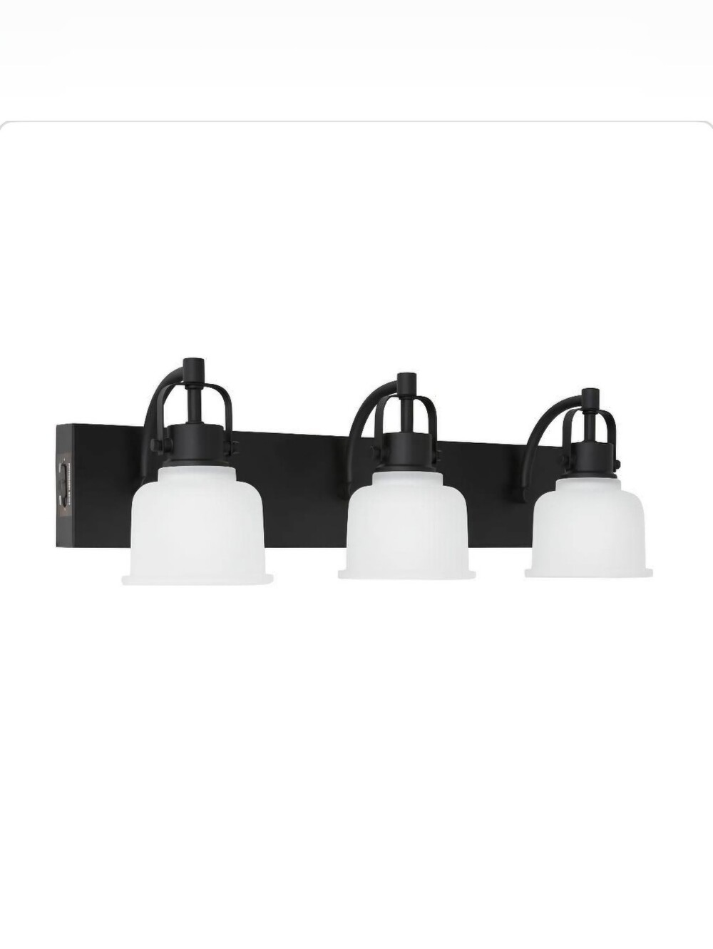 Three-Light Black Vanity Light with White Glass Shades #109